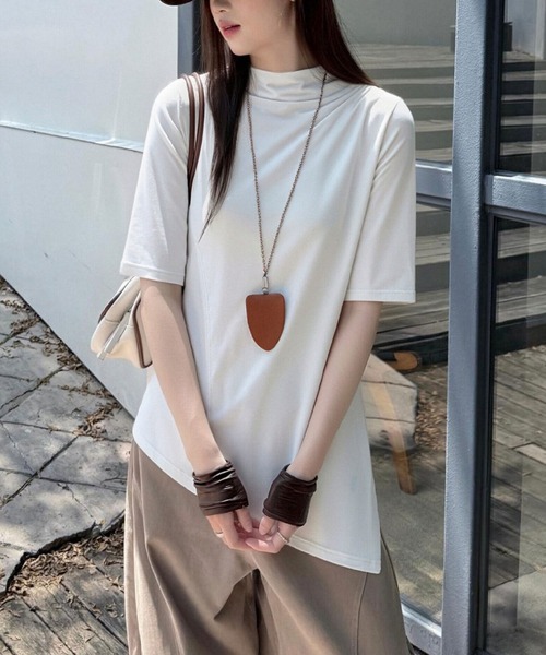 2ly2(トゥーリートゥー)の「半袖トップス レディース アシンメトリー ドレープデザイン タイトカットソー(Tシャツ/カットソー・レディース・ホワイト/ネイビー/ダークグレー・FREE)」の5枚目の写真