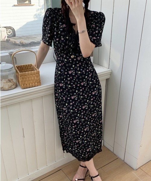 YUGA(ユーガ)の「YUGA_YGMC Korean-style Floral print dress(ワンピース・レディース・ブラック・FREE)」の11枚目の写真