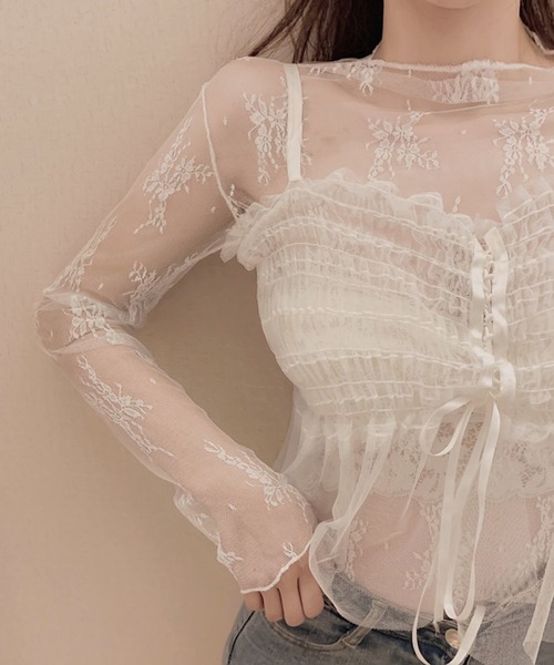 almo(アルモ)の「【456891】レース柄シースルートップス(RO)(その他トップス・レディース・ブラック/ホワイト・FREE)」の8枚目の写真