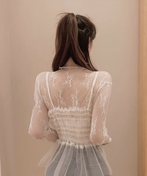 almo(アルモ)の「【456891】レース柄シースルートップス(RO)(その他トップス・レディース・ブラック/ホワイト・FREE)」の6枚目の写真