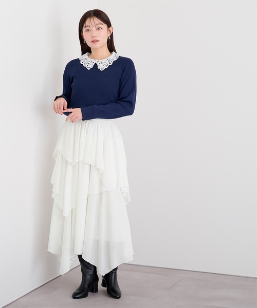 UR'S(ユアーズ)の「イレヘムティアードフレアスカート(スカート・レディース・チャコール/ドット/ホワイト・S/M/L)」の13枚目の写真