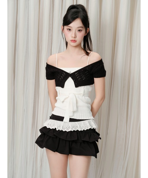 andwang(アンドワン)の「Cotton Frill Epure Mini Skirt(スカート・レディース・ブラック/アイボリー・SMALL/MEDIUM)」の5枚目の写真