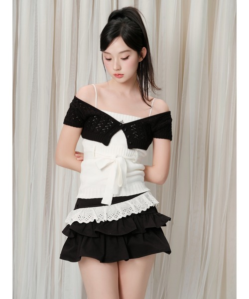 andwang(アンドワン)の「Cotton Frill Epure Mini Skirt(スカート・レディース・ブラック/アイボリー・SMALL/MEDIUM)」の6枚目の写真