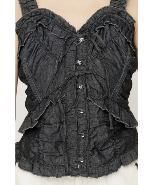 SLY(スライ)の「DUNGAREE SQUEEZE CAMI BLOUSE ダンガリースクイーズキャミブラウス 夏服(シャツ/ブラウス・レディース・ブルー/ブラック/ホワイト・FREE)」の15枚目の写真
