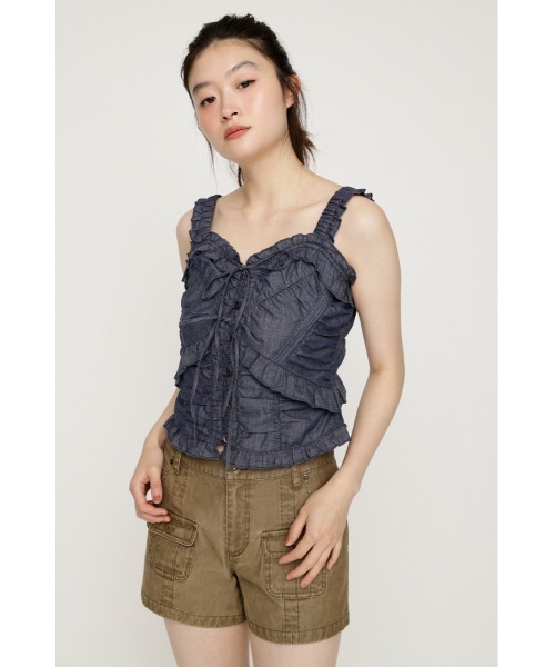SLY(スライ)の「DUNGAREE SQUEEZE CAMI BLOUSE ダンガリースクイーズキャミブラウス 夏服(シャツ/ブラウス・レディース・ブルー/ブラック/ホワイト・FREE)」の17枚目の写真