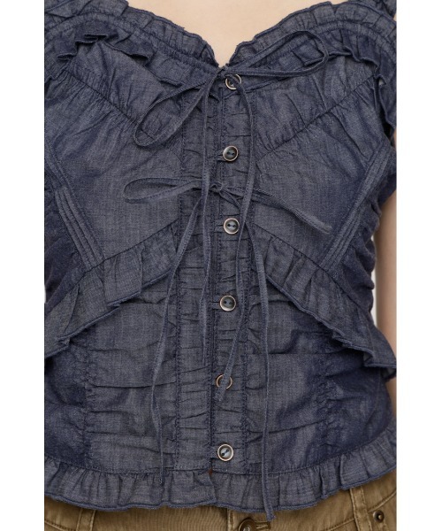 SLY(スライ)の「DUNGAREE SQUEEZE CAMI BLOUSE ダンガリースクイーズキャミブラウス 夏服(シャツ/ブラウス・レディース・ブルー/ブラック/ホワイト・FREE)」の19枚目の写真