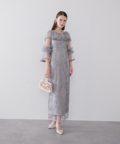 Leja（レジャ）の「【LEJA】2WAYチュールフリルスパンコールIラインワンピースドレス美脚効果結婚式 パーティードレス 成人式 二次会 同窓会 お呼ばれ オケージョン 20代 30代（ドレス・レディース・グレー/ブラック・SMALL/MEDIUM）」の11枚目の写真