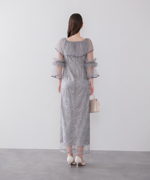 Leja（レジャ）の「【LEJA】2WAYチュールフリルスパンコールIラインワンピースドレス美脚効果結婚式 パーティードレス 成人式 二次会 同窓会 お呼ばれ オケージョン 20代 30代（ドレス・レディース・グレー/ブラック・SMALL/MEDIUM）」の12枚目の写真
