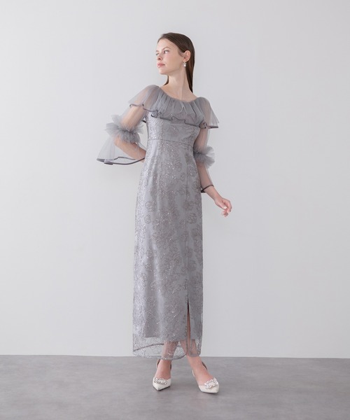 Leja（レジャ）の「【LEJA】2WAYチュールフリルスパンコールIラインワンピースドレス美脚効果結婚式 パーティードレス 成人式 二次会 同窓会 お呼ばれ オケージョン 20代 30代（ドレス・レディース・グレー/ブラック・SMALL/MEDIUM）」の15枚目の写真