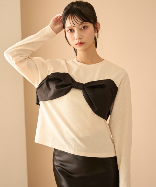 krahe（クレーエ）の「ビッグリボンデザインニットプルオーバー（ニット/セーター・レディース・ブラック/チャコールグレー/アイボリー・FREE）」の5枚目の写真