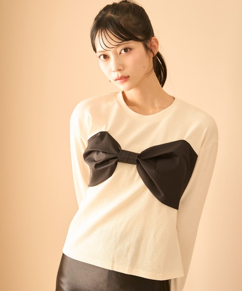 krahe（クレーエ）の「ビッグリボンデザインニットプルオーバー（ニット/セーター・レディース・ブラック/チャコールグレー/アイボリー・FREE）」の6枚目の写真