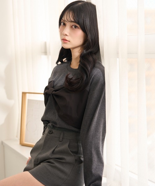 krahe（クレーエ）の「ビッグリボンデザインニットプルオーバー（ニット/セーター・レディース・ブラック/チャコールグレー/アイボリー・FREE）」の18枚目の写真