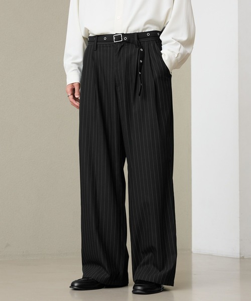RAGEBLUE(レイジブルー)の「EYELET BELT TR STRAIGHT WIDE SLACKS / アイレットベルト付き/TRワイドスラックス(スラックス・メンズ・ブラック/ブラック系その他/ベージュ・MEDIUM/LARGE)」の6枚目の写真