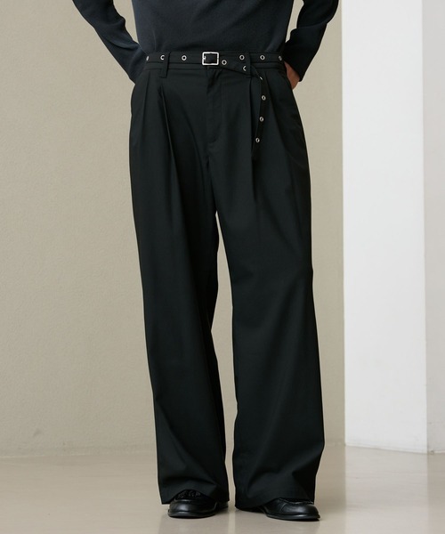 RAGEBLUE(レイジブルー)の「EYELET BELT TR STRAIGHT WIDE SLACKS / アイレットベルト付き/TRワイドスラックス(スラックス・メンズ・ブラック/ブラック系その他/ベージュ・MEDIUM/LARGE)」の22枚目の写真