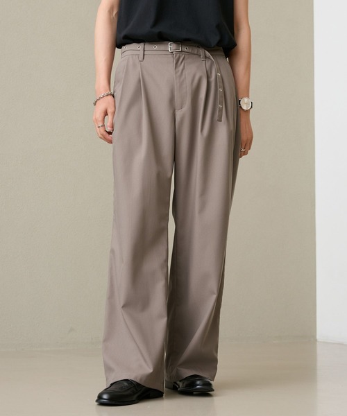 RAGEBLUE(レイジブルー)の「EYELET BELT TR STRAIGHT WIDE SLACKS / アイレットベルト付き/TRワイドスラックス(スラックス・メンズ・ブラック/ブラック系その他/ベージュ・MEDIUM/LARGE)」の15枚目の写真