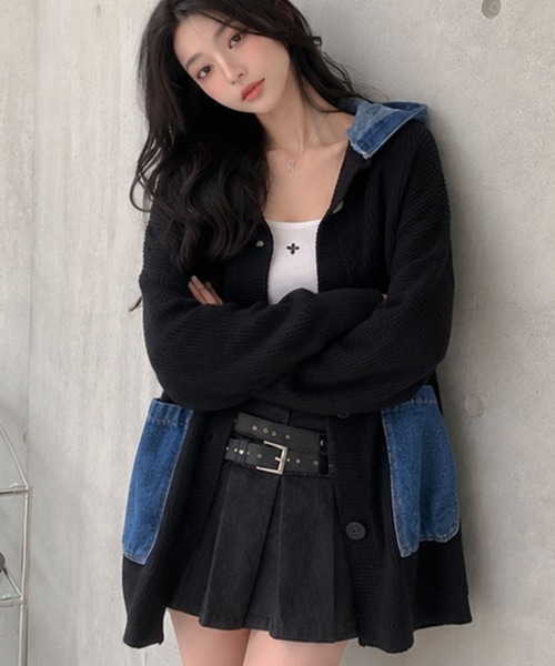 GLAMOROUS JANE(グラマラスジェーン)の「デニムフードニットカーディガン(ニット/セーター・レディース・チャコールグレー/ブラック/ベージュ/アイボリー・FREE)」の11枚目の写真