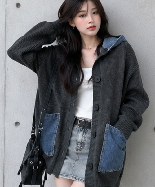 GLAMOROUS JANE(グラマラスジェーン)の「デニムフードニットカーディガン(ニット/セーター・レディース・チャコールグレー/ブラック/ベージュ/アイボリー・FREE)」の13枚目の写真