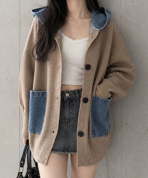 GLAMOROUS JANE(グラマラスジェーン)の「デニムフードニットカーディガン(ニット/セーター・レディース・チャコールグレー/ブラック/ベージュ/アイボリー・FREE)」の16枚目の写真