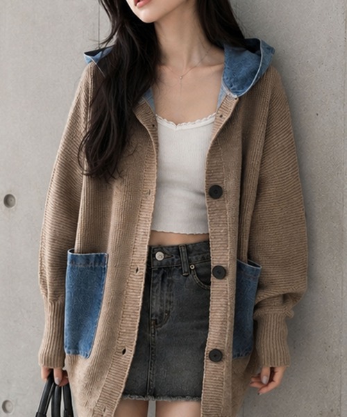 GLAMOROUS JANE(グラマラスジェーン)の「デニムフードニットカーディガン(ニット/セーター・レディース・チャコールグレー/ブラック/ベージュ/アイボリー・FREE)」の17枚目の写真