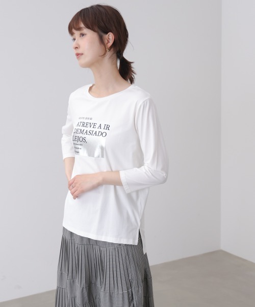 Bou Jeloud(ブージュルード)の「箔ロゴプリント五分袖Tシャツ(Tシャツ/カットソー・レディース・オフホワイト/ブラック/チャコールグレー・MEDIUM)」の9枚目の写真