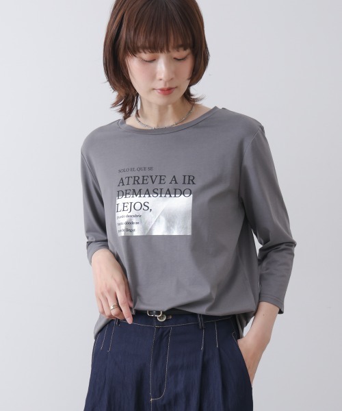 Bou Jeloud(ブージュルード)の「箔ロゴプリント五分袖Tシャツ(Tシャツ/カットソー・レディース・オフホワイト/ブラック/チャコールグレー・MEDIUM)」の20枚目の写真
