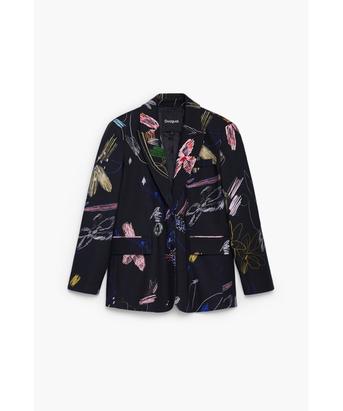 Desigual(デシグアル)の「マルチカラーフラワープリントテーラードジャケット【2026秋冬新作】(テーラードジャケット・レディース・ブラック・S/M/XS/L/XL)」の1枚目の写真