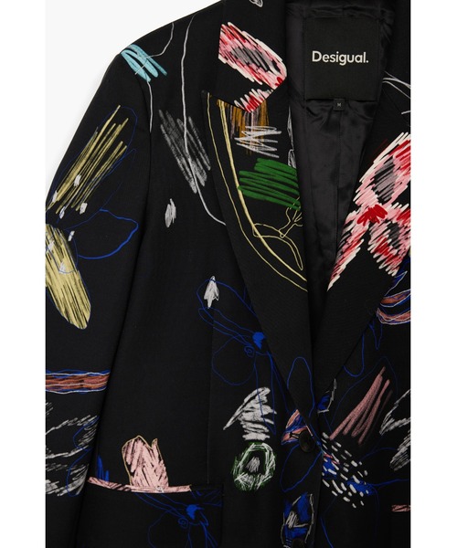 Desigual(デシグアル)の「マルチカラーフラワープリントテーラードジャケット【2026秋冬新作】(テーラードジャケット・レディース・ブラック・S/M/XS/L/XL)」の2枚目の写真