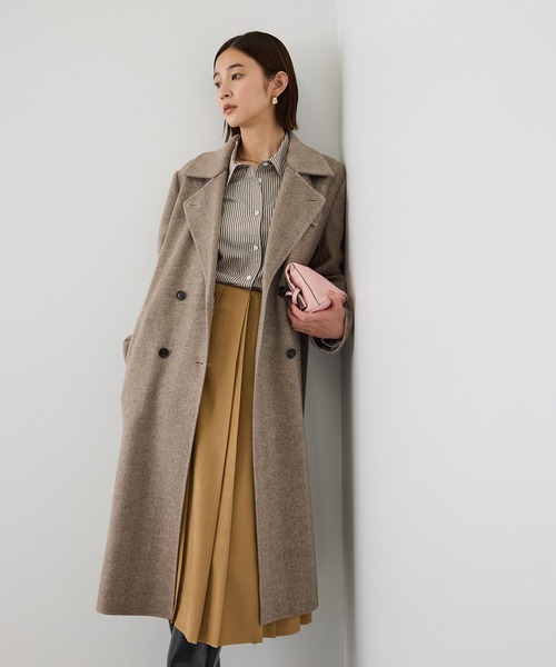 ROPE'(ロペ)の「カシミヤ混リバーヘリンボーンダブルPコート(ロング丈)(ピーコート・レディース・グレー/ベージュ系その他・FREE)」の2枚目の写真