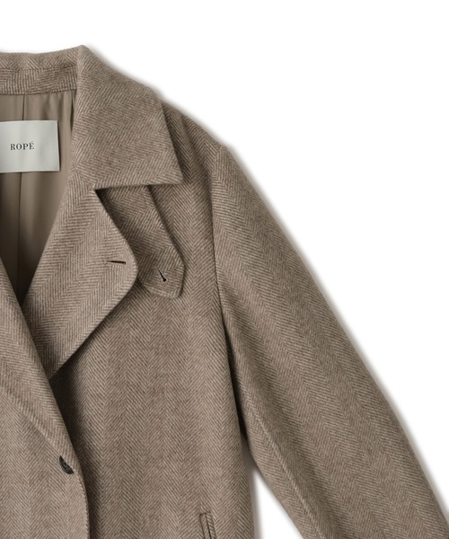 ROPE'(ロペ)の「カシミヤ混リバーヘリンボーンダブルPコート(ロング丈)(ピーコート・レディース・グレー/ベージュ系その他・FREE)」の7枚目の写真
