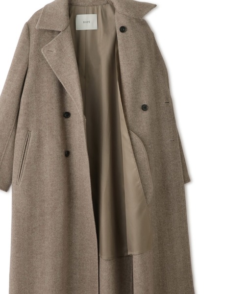 ROPE'(ロペ)の「カシミヤ混リバーヘリンボーンダブルPコート(ロング丈)(ピーコート・レディース・グレー/ベージュ系その他・FREE)」の3枚目の写真