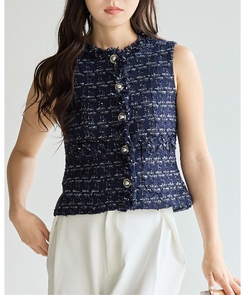 BIRTHDAY BASH(バースデイバッシュ)の「SUMMER TWEED FRINGE GILET(サマーツイードフリンジジレ)(その他アウター・レディース・ネイビー/アイボリー・S/M)」の13枚目の写真