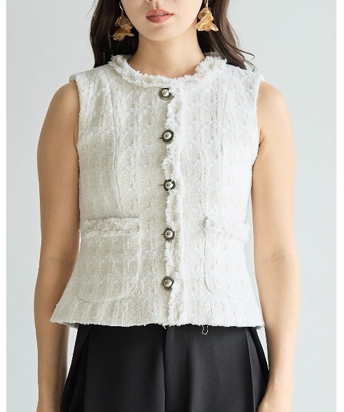 BIRTHDAY BASH(バースデイバッシュ)の「SUMMER TWEED FRINGE GILET(サマーツイードフリンジジレ)(その他アウター・レディース・ネイビー/アイボリー・S/M)」の12枚目の写真