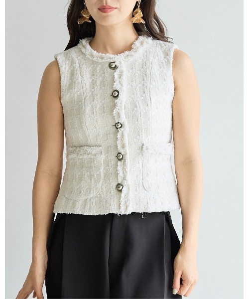 BIRTHDAY BASH(バースデイバッシュ)の「SUMMER TWEED FRINGE GILET(サマーツイードフリンジジレ)(その他アウター・レディース・ネイビー/アイボリー・S/M)」の8枚目の写真
