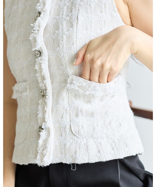 BIRTHDAY BASH(バースデイバッシュ)の「SUMMER TWEED FRINGE GILET(サマーツイードフリンジジレ)(その他アウター・レディース・ネイビー/アイボリー・S/M)」の7枚目の写真
