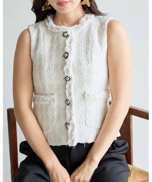 BIRTHDAY BASH(バースデイバッシュ)の「SUMMER TWEED FRINGE GILET(サマーツイードフリンジジレ)(その他アウター・レディース・ネイビー/アイボリー・S/M)」の11枚目の写真