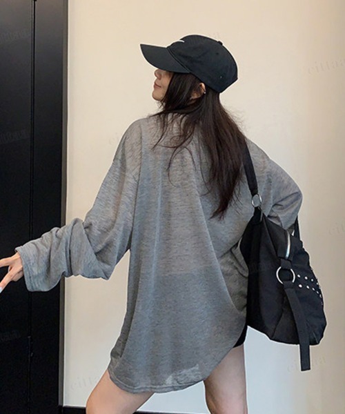 Dalfwin（ダールフィン）の「BLACK ENERGYレトロプリント長袖シアートップス（Tシャツ/カットソー・レディース・グレー/オフホワイト・FREE）」の14枚目の写真