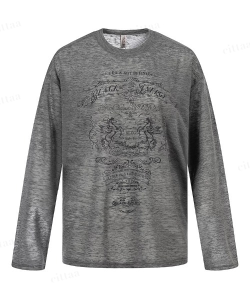 Dalfwin（ダールフィン）の「BLACK ENERGYレトロプリント長袖シアートップス（Tシャツ/カットソー・レディース・グレー/オフホワイト・FREE）」の19枚目の写真