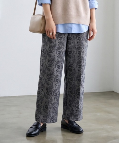 Sew loop(ソーループ)の「ペイズリー柄起毛あったかワイドパンツ(スラックス・レディース・グレー/ブラック・FREE)」の2枚目の写真