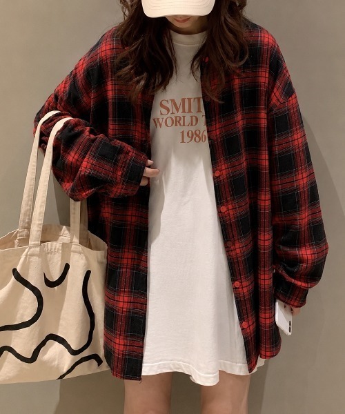 AVYL(アヴィル)の「オーバーサイズ ネルチェックシャツ(シャツ/ブラウス・レディース・ブルー/ブラック/イエロー/レッド・M)」の1枚目の写真