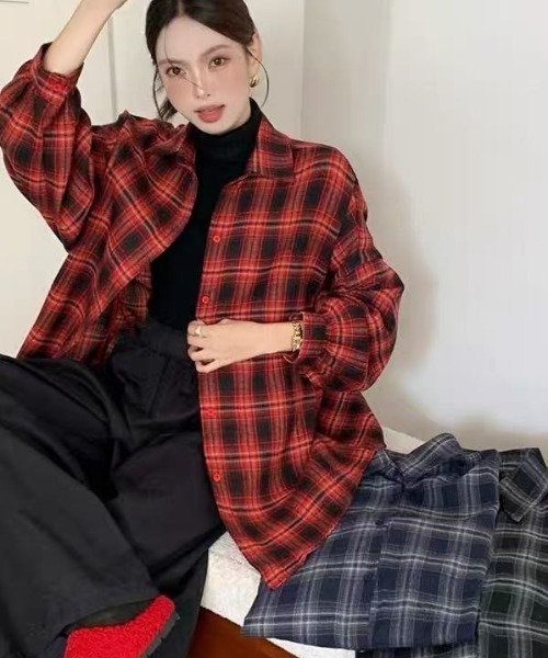 AVYL(アヴィル)の「オーバーサイズ ネルチェックシャツ(シャツ/ブラウス・レディース・ブルー/ブラック/イエロー/レッド・M)」の8枚目の写真
