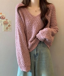 Vネックブークレニットプルオーバー
