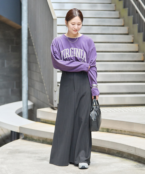 JOURNAL STANDARD(ジャーナルスタンダード)の「ラウンドヘムピグメントロンT(Tシャツ/カットソー・レディース・パープル/チャコールグレー/ブラック系その他・FREE)」の6枚目の写真