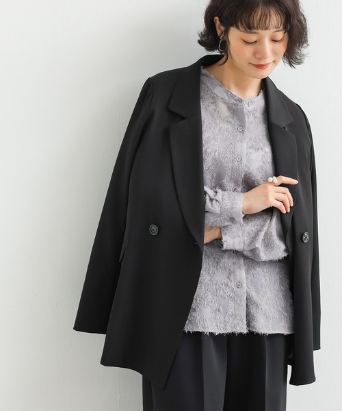 n'OrLABEL(ノアールレーベル)の「カットジャカードバンドカラーシャツ(シャツ/ブラウス・レディース・グレー/オフホワイト/ブラック・FREE)」の14枚目の写真