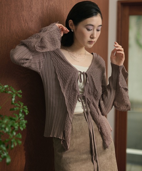 random rib openwork knit cardigan /ランダムリブ透かし柄ニット