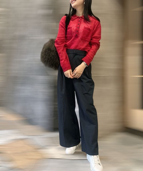 Human 2nd Occasion(ヒューマンセカンドオケージョン)の「シアーニットポロシャツ(ニット/セーター・レディース・チャコールグレー/レッド・FREE)」の18枚目の写真