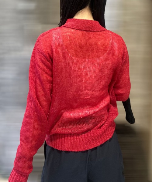 Human 2nd Occasion(ヒューマンセカンドオケージョン)の「シアーニットポロシャツ(ニット/セーター・レディース・チャコールグレー/レッド・FREE)」の6枚目の写真