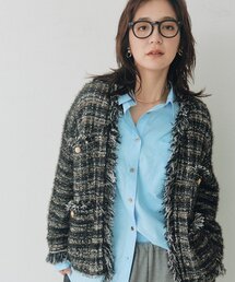RIVE DROITE（リヴドロワ）の「ツイードニットカーデ（秋服/冬服/オフィスカジュアル）（カーディガン/ボレロ）」