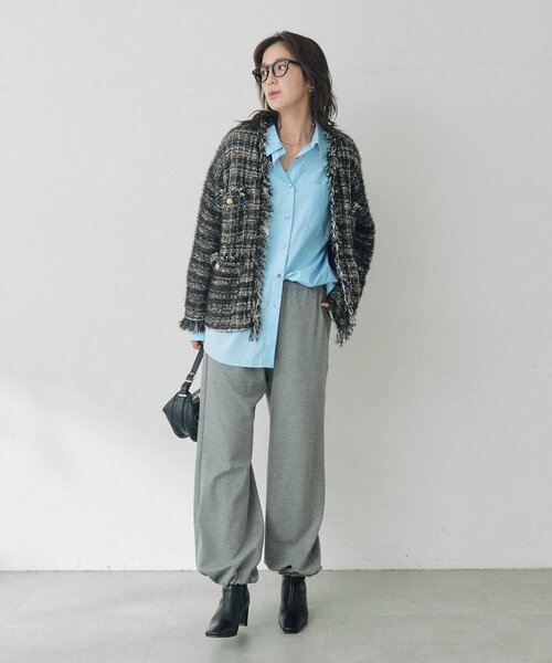 RIVE DROITE(リヴドロワ)の「ツイードニットカーデ(秋服/冬服/オフィスカジュアル)(カーディガン/ボレロ・レディース・ネイビー/ブラック・FREE)」の3枚目の写真