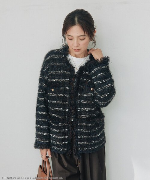 RIVE DROITE(リヴドロワ)の「ツイードニットカーデ(秋服/冬服/オフィスカジュアル)(カーディガン/ボレロ・レディース・ネイビー/ブラック・FREE)」の16枚目の写真