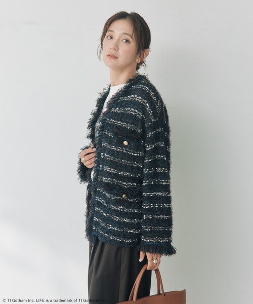 RIVE DROITE(リヴドロワ)の「ツイードニットカーデ(秋服/冬服/オフィスカジュアル)(カーディガン/ボレロ・レディース・ネイビー/ブラック・FREE)」の17枚目の写真